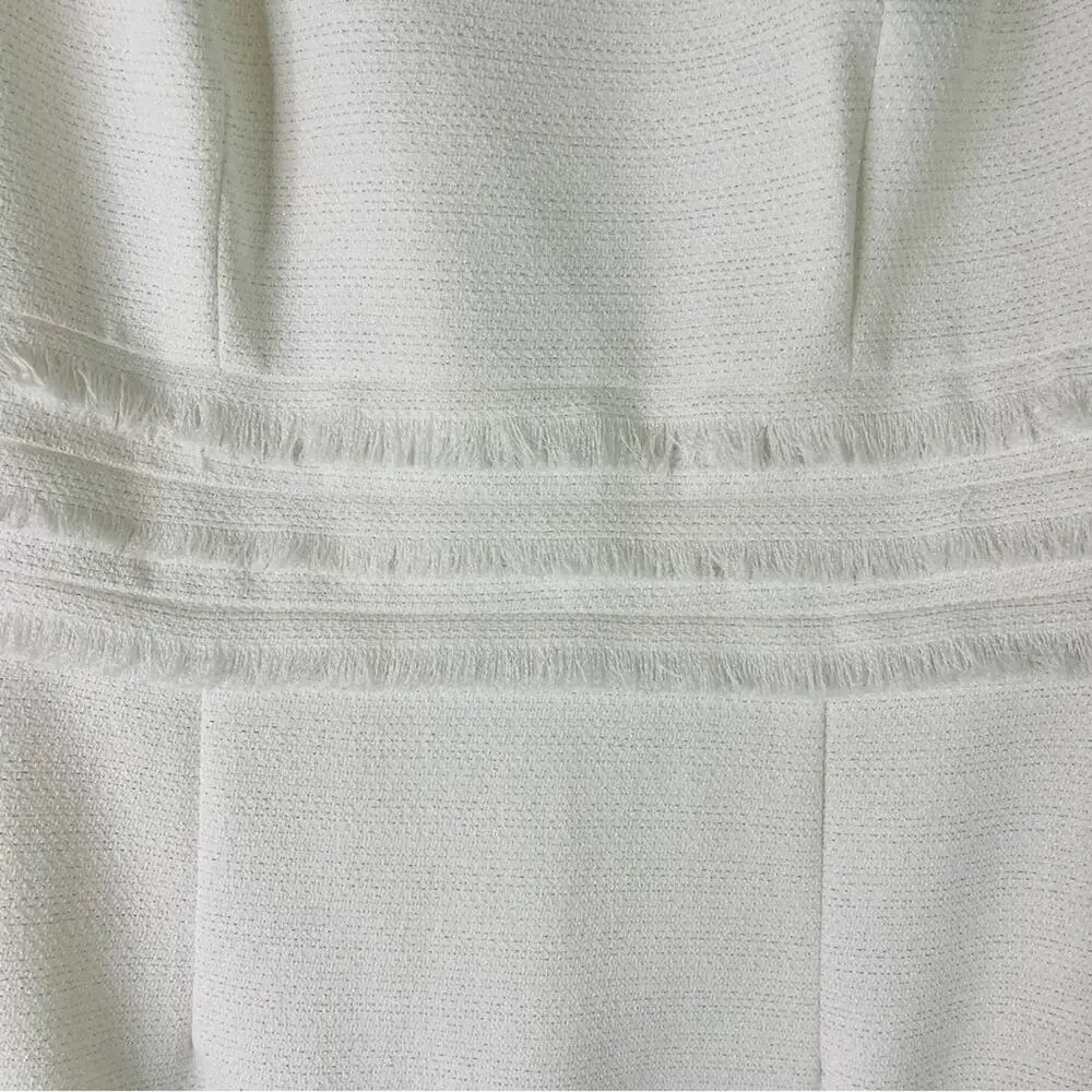 Tahari white pearl fringe cut out wedding evening office midi dress 6P - Picture 7 of 10